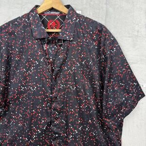 Au Noir Short Sleeve Black Red Print Shirt Men Size 7 (3XL) Casual 100% Cotton